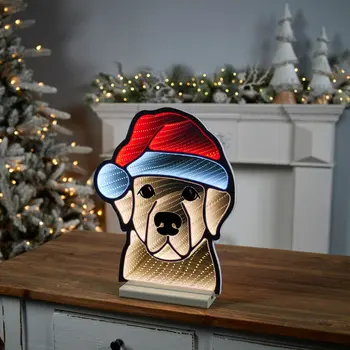 17" Beige And Red Acrylic Dog Figurine with LED