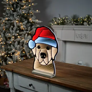 17" Beige And Red Acrylic Dog Figurine with LED