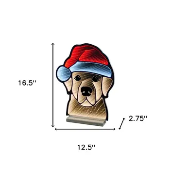 17" Beige And Red Acrylic Dog Figurine with LED