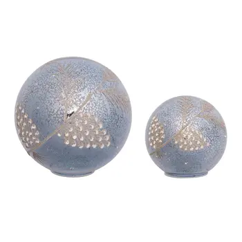 Set of Two Blue And Gray Glass Tabletop Sculpture with LED