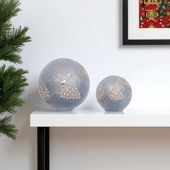 Set of Two Blue And Gray Glass Tabletop Sculpture with LED