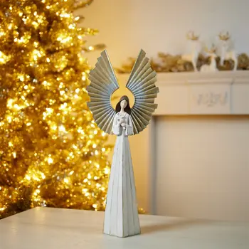 25" White And Gold Polyresin Angel Tabletop Sculpture