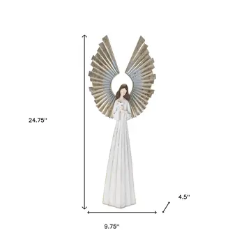 25" White And Gold Polyresin Angel Tabletop Sculpture