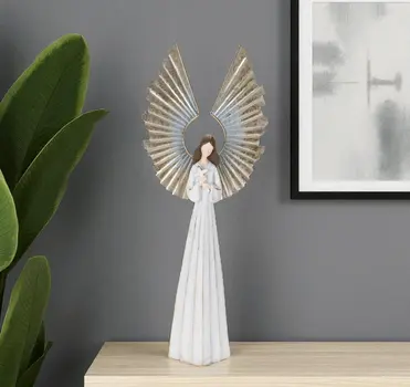 25" White And Gold Polyresin Angel Tabletop Sculpture