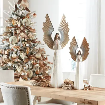 36" White And Gold Polyresin Angel Tabletop Sculpture