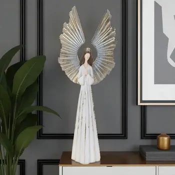 36" White And Gold Polyresin Angel Tabletop Sculpture