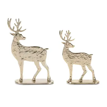Set of Two Gold Aluminum Deer Tabletop Sculpture