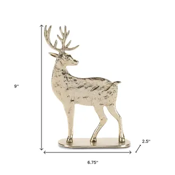 Set of Two Gold Aluminum Deer Tabletop Sculpture