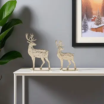 Set of Two Gold Aluminum Deer Tabletop Sculpture