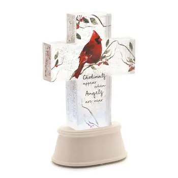 9" Red And White Plastic Bird Tabletop Sculpture with LED