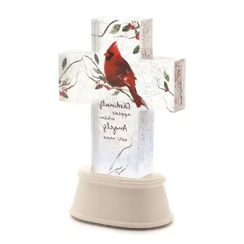 9" Red And White Plastic Bird Tabletop Sculpture with LED