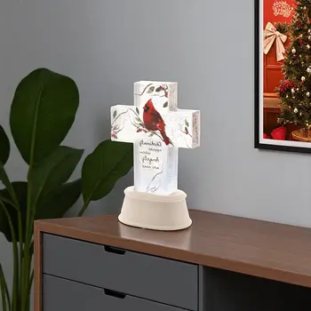 9" Red And White Plastic Bird Tabletop Sculpture with LED
