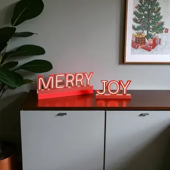 Set of Two Red And White Tabletop Sign with LED
