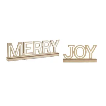 Set of Two Beige And White Tabletop Sign with LED