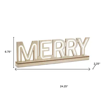 Set of Two Beige And White Tabletop Sign with LED