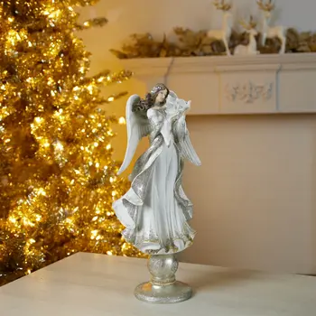 21" White And Gold Resin Angel Tabletop Sculpture