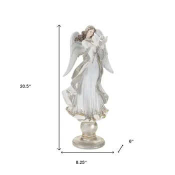21" White And Gold Resin Angel Tabletop Sculpture