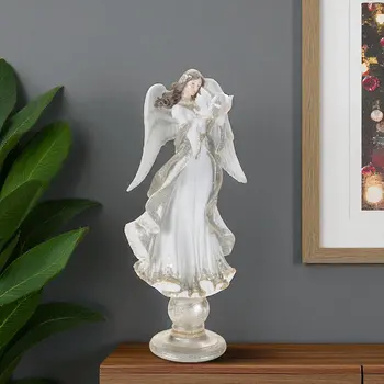 21" White And Gold Resin Angel Tabletop Sculpture