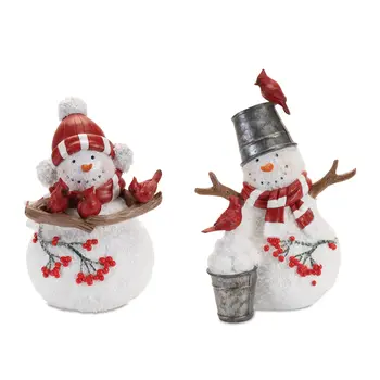 Set of Two White Red And Silver Polyresin Figurine
