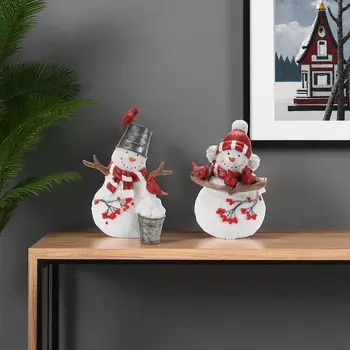 Set of Two White Red And Silver Polyresin Figurine