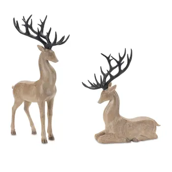 Set of Two Brown And Black Polyresin Deer Figurine