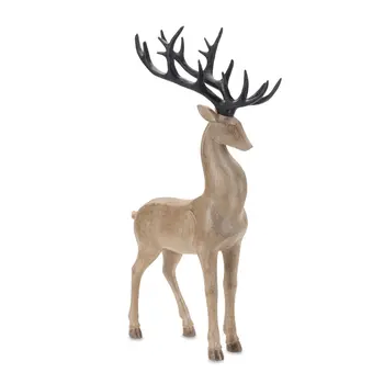 Set of Two Brown And Black Polyresin Deer Figurine