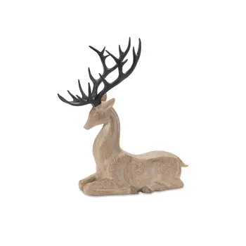 Set of Two Brown And Black Polyresin Deer Figurine