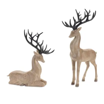 Set of Two Brown And Black Polyresin Deer Figurine