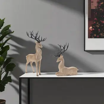 Set of Two Brown And Black Polyresin Deer Figurine