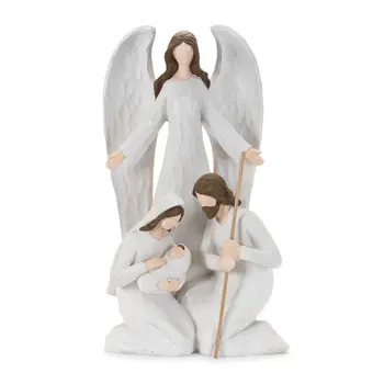 16" White And Brown Polyresin Angel Tabletop Sculpture