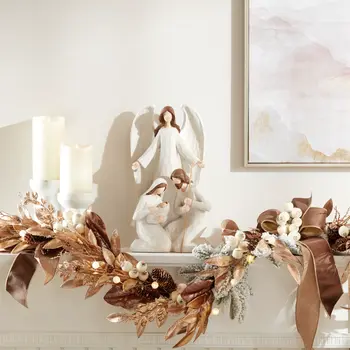 16" White And Brown Polyresin Angel Tabletop Sculpture