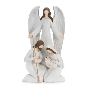 16" White And Brown Polyresin Angel Tabletop Sculpture