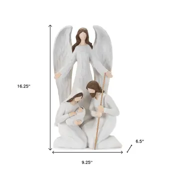 16" White And Brown Polyresin Angel Tabletop Sculpture