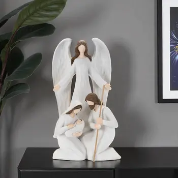 16" White And Brown Polyresin Angel Tabletop Sculpture