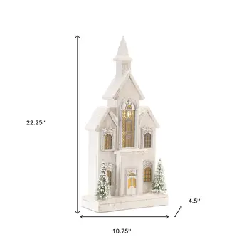 22" White And Green Wood Tabletop Sculpture with LED
