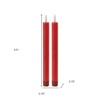 Set of Two Red Flameless Taper Candles