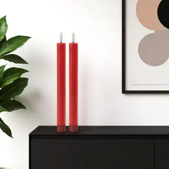 Set of Two Red Flameless Taper Candles