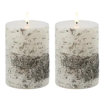 Set of Two Brown And Beige Flameless Pillar Candles