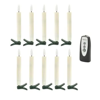 Set of Ten Beige Flameless Christmas Taper Candles