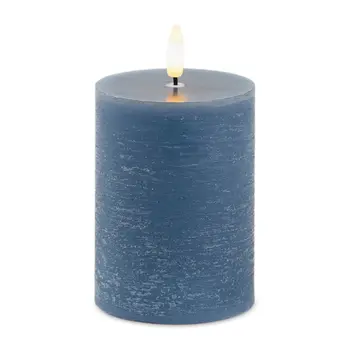Set of Two Blue Flameless Pillar Candles