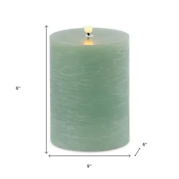 Set of Two Green Flameless Pillar Candles
