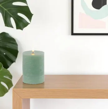 Set of Two Green Flameless Pillar Candles