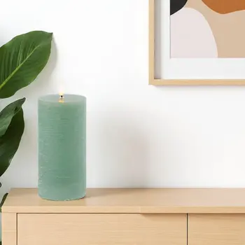 Set of Two Green Flameless Pillar Candles