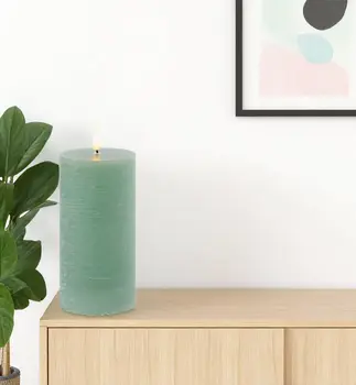 Set of Two Green Flameless Pillar Candles
