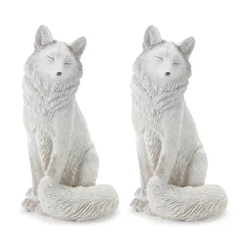 Set of Two White Polyresin Fox Figurine