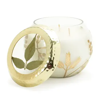 5" White Scented Dripless Two Wick Designer Candle With Clear And Gold Holder