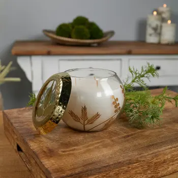 5" White Scented Dripless Two Wick Designer Candle With Clear And Gold Holder