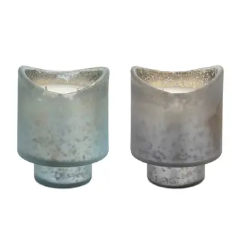 Set of Two White Scented Dripless Two Wick Designer Candles With Sea Green Holder