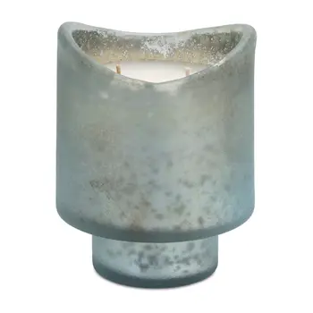 Set of Two White Scented Dripless Two Wick Designer Candles With Sea Green Holder