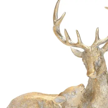 Set of Two Gold And White Polyresin Deer Figurine